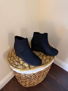 Eileen Fisher Black Knit Wedge Ankle Booties